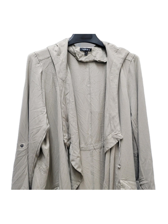 Torrid Women Open Front Olive Roll-Tab Slit-Back Hoodie 100% Rayon Jacket Size 2 - Picture 8 of 10